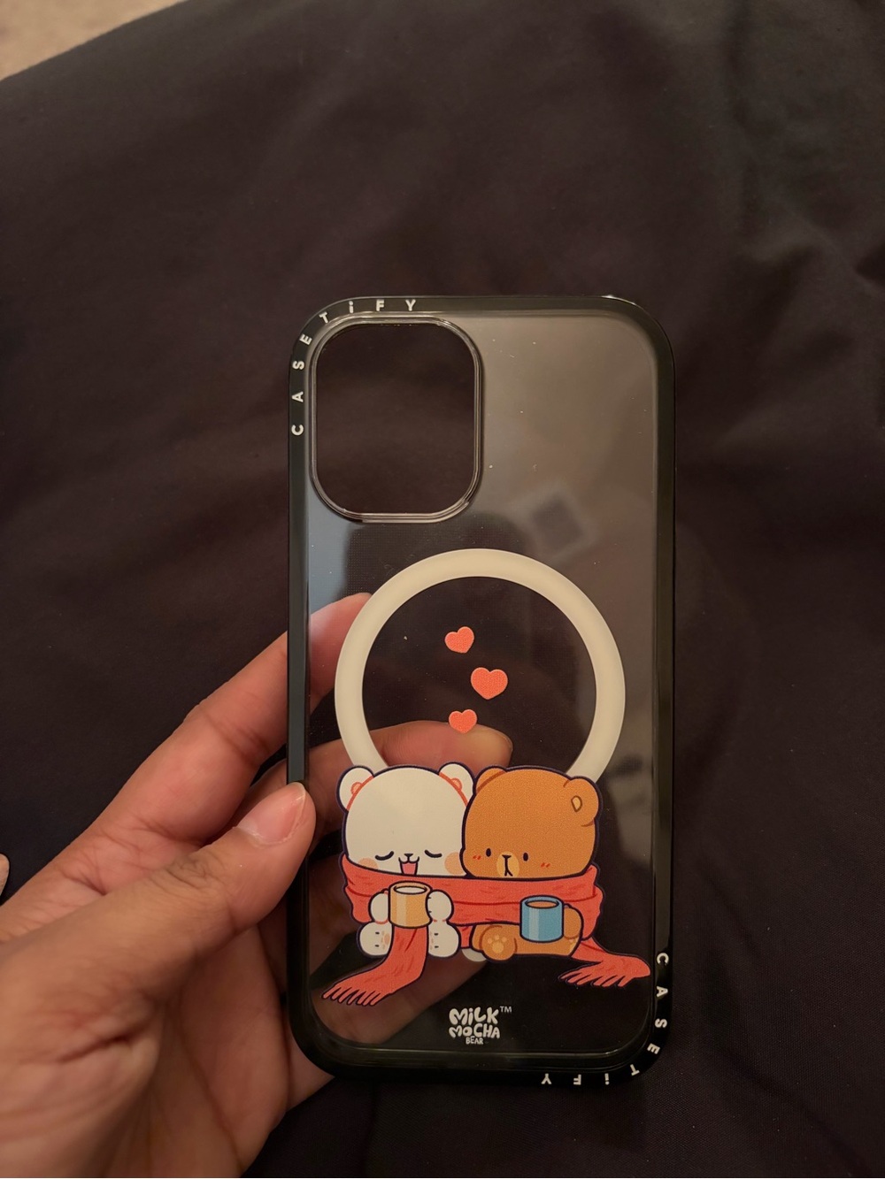 Casetify Black Clear Phone Case with Cute Bear Duo and Hearts milk and mocha
